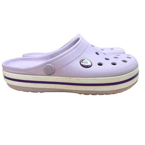 Crocs Kids' Crocband Clog - Lavender/Neon Purple - Size 12.  BACK STRAP MISSING - Picture 1 of 6